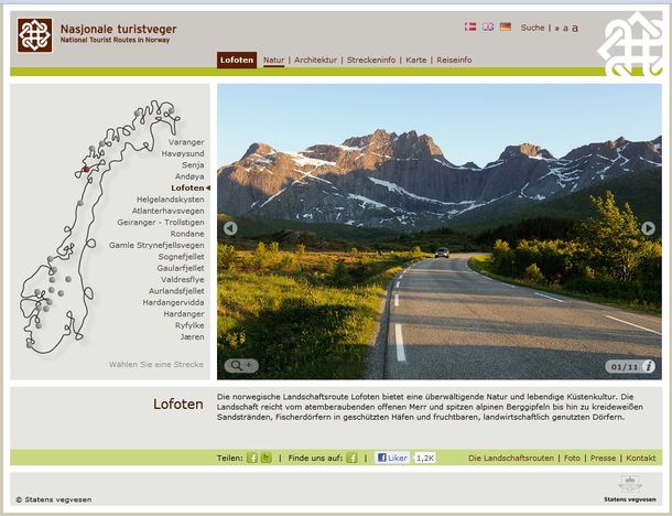 Website Nasjonale Turistveger -  Statens vegvesen